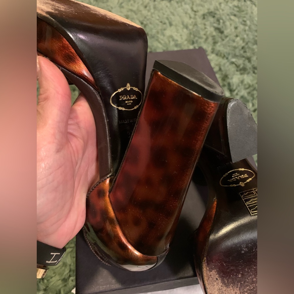 Prada Platform Tortoiseshell Leather Sandals 37 - image 4